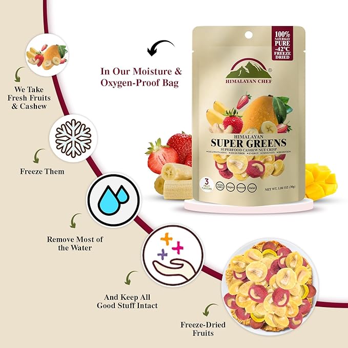 Himalayan Chef Super Reds Freeze-Dried Fruit Cashew Nut Crisps, 30g/each – 10 Pack | Mix Superfood Fruits | Healthy Snacks Packed with Multivitamins, High Fiber & Antioxidants for Energy Boost