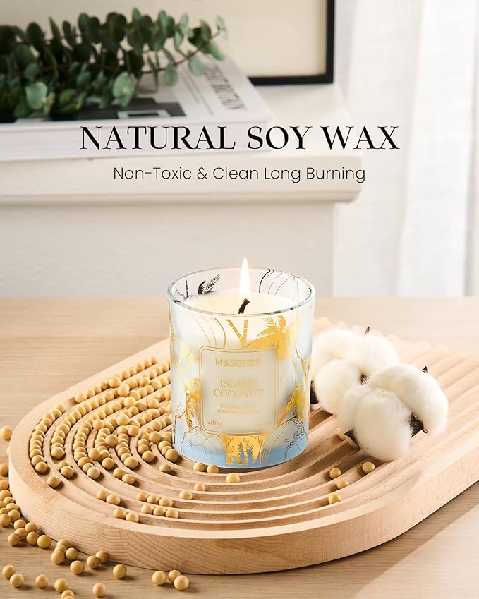 M&SENSE Coconut Candles, 8.1oz 42-Hour Long Burning Time Naturally Scented Candles,Vegan Soy, Relax Stress Relief Meditation Home Fragrance,Housewarming Gifts for Women & Men