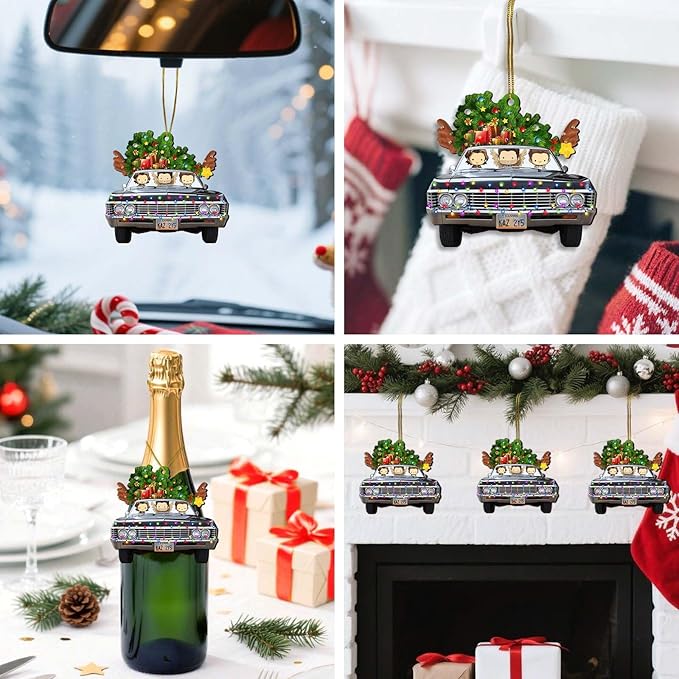 Car Truck Christmas Tree Keepsake Ornaments, Natural Movie 2 Side Printed Flat Wooden Ornament, Films Xmas Hanging Decor