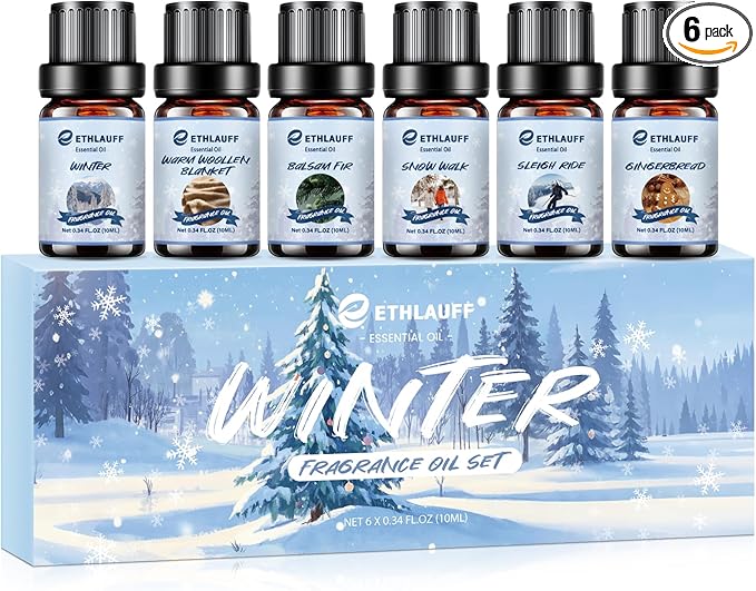 Essential Oils Set, Winter, Warm Woollen Blanket, Balsam Fir, Snow Walk, Sleigh Ride, Gingerbread