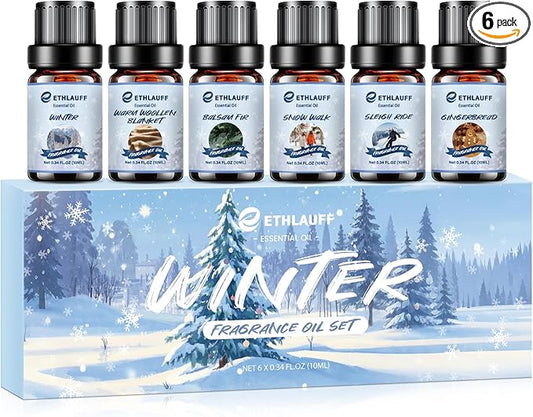 Essential Oils Set, Winter, Warm Woollen Blanket, Balsam Fir, Snow Walk, Sleigh Ride, Gingerbread