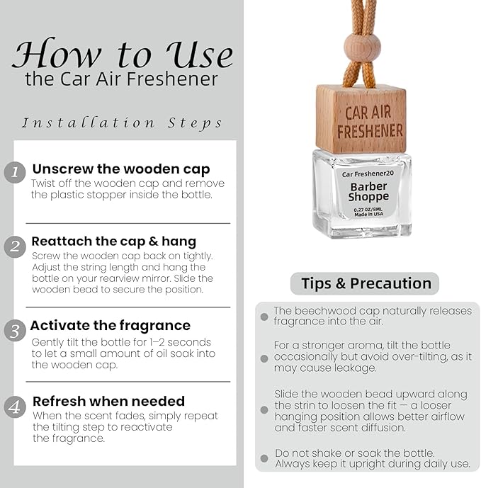 Car Air Freshener Hanging Diffuser – Long-Lasting Essential Oil Scent (Up to 60 Days) – Non-Toxic & Eco-Friendly – 2-Pack Auto Fresheners Made in USA