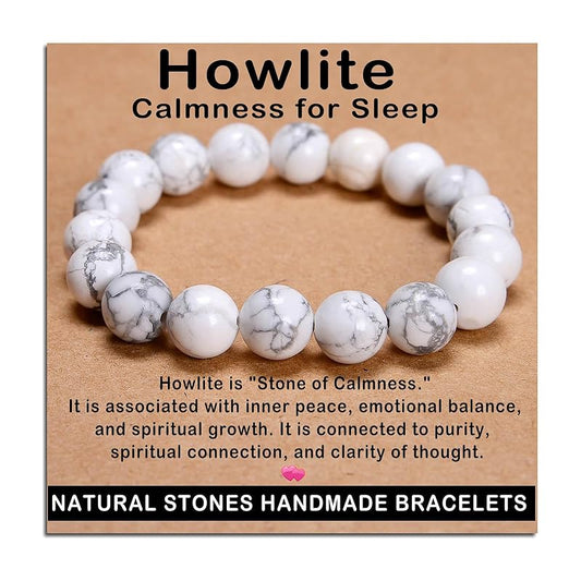 AD Beads Handmade Gemstone Stretch Elastic Bracelet Crystal Healing Reiki Nature's Beauty and Spiritual Essence Unisex (10mm, Howlite (Calmness for Sleep))