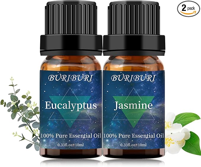 BURIBURI Jasmine Essential OIil and Eucalyptus Oil 2Pack Natural Eucalyptus Essential Oils 10ml for Diffusers (Jasmine+Eucalyptus)
