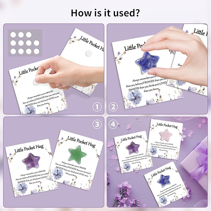 40 Sets Bulk Little Star Worry Stones Pocket Hug Token Gift Card for Friends Funeral Favors Encouragement Gifts for Women Adults Party Favors
