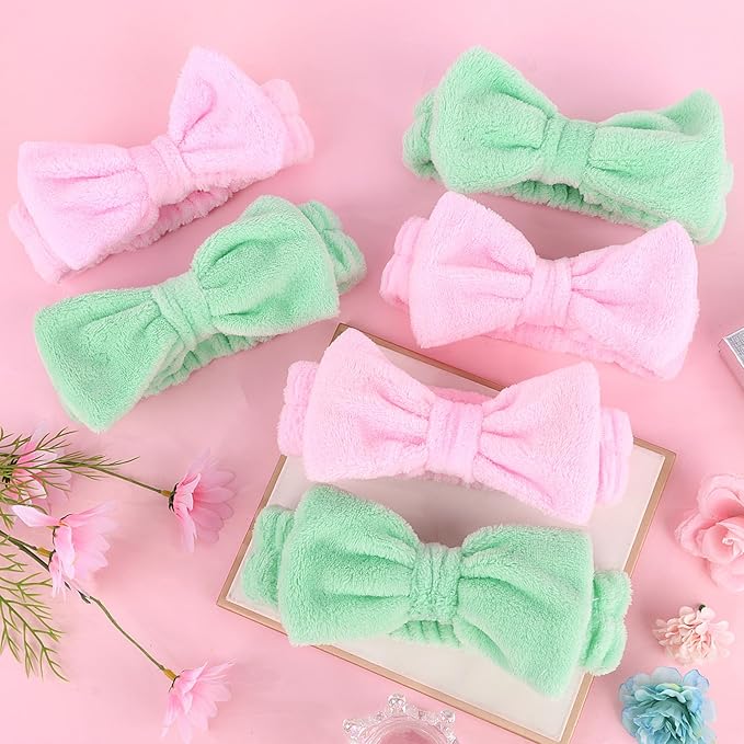 WHAVEL 6 Pack Spa Headbands - Soft Head Bands for Makeup, Skincare & Face Washing Spa Witch Party Favors (Pink & Green)