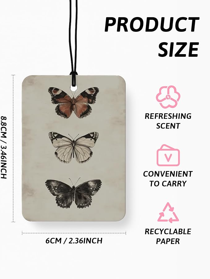 Vintage Floral Butterfly Car Air Freshener 4 Pcs, Dark Cottagecore Botanical Plant Hanging Air Freshener for Cars Closet Drawer Books, Gothic Flower Car Accessories Mirror Decor for Women