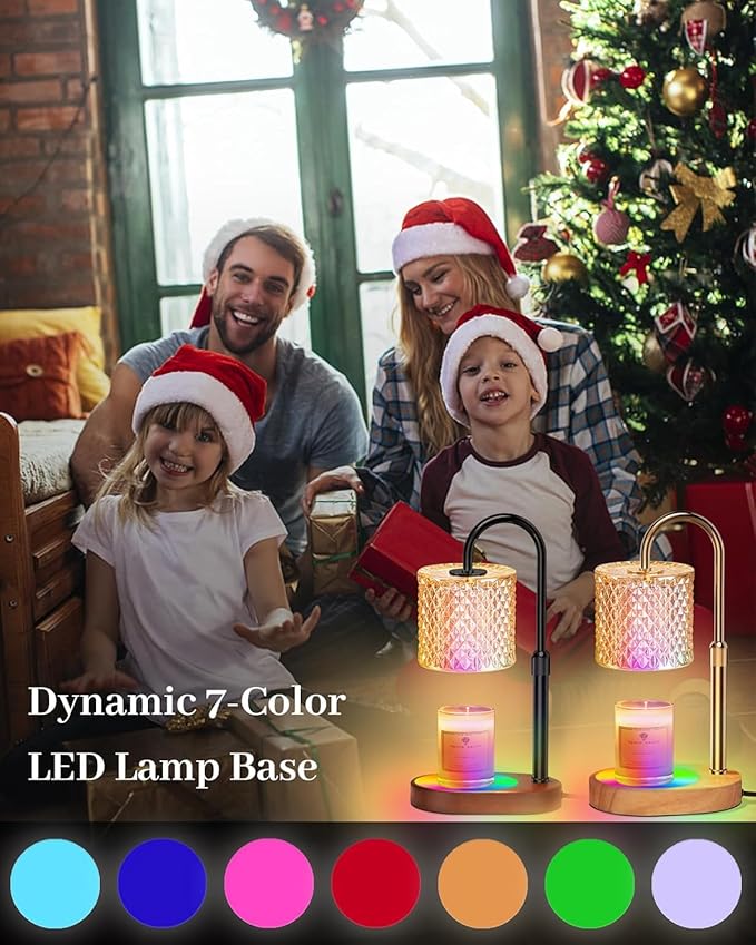 Candle Warmer Lamp with 8 Colors LED Changing and Timer Dimmer, Candle Warmer with RGB Model Height Adjustable for All Size Scented Candles with 2 Bulbs, Christmas Gift for Mom, Wife,Friends
