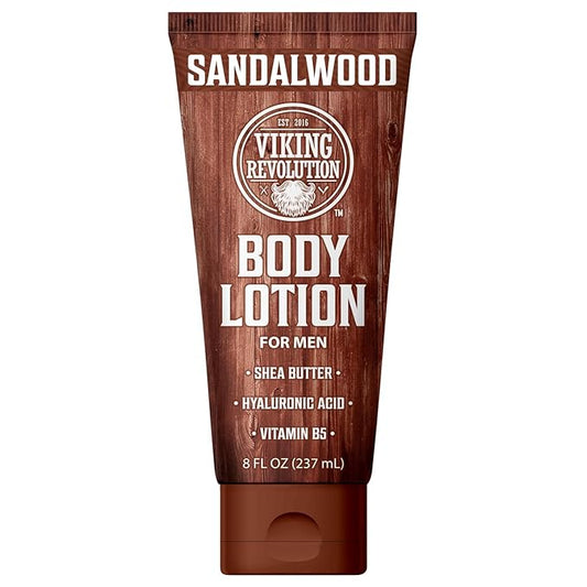 Viking Revolution Sandalwood Body Lotion for Men – Mens Lotion for Dry Skin with Shea Butter, Hyaluronic Acid and Vitamin B5 – Nourishing Mens Body Lotion for Hydrated and Smooth Skin (8oz, 1 Pack)