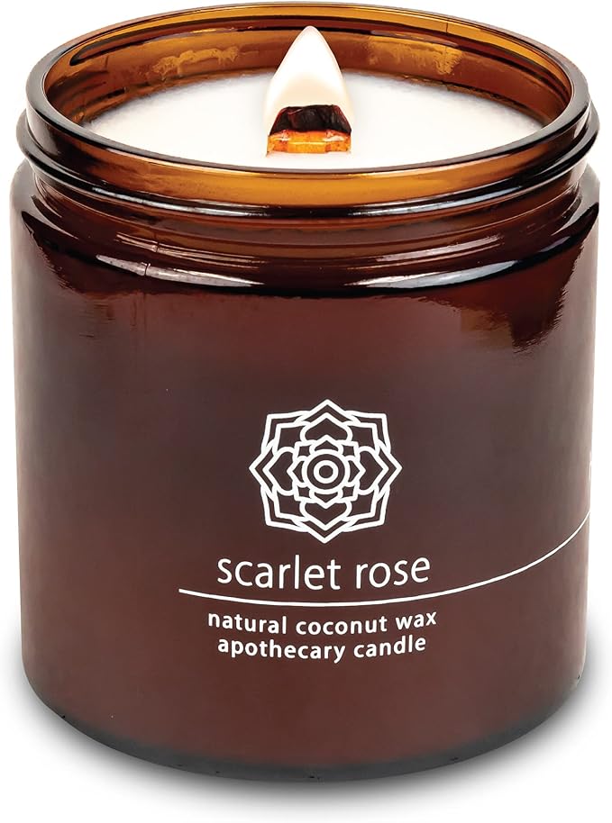 Hemlock Park Crackling Wood Wick Candle Handcrafted with Natural Coconut Wax (Large 16 oz, Scarlet Rose)