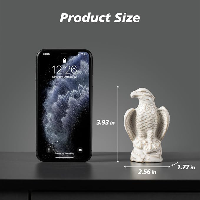 Ceramic Eagle Statue - Modern Hawk Sculpture for Home, Mini Eagle Decor, Figurine Hawk Trophy for Living Room, Bathroom, Bookshelf, Desktop, Car (White)