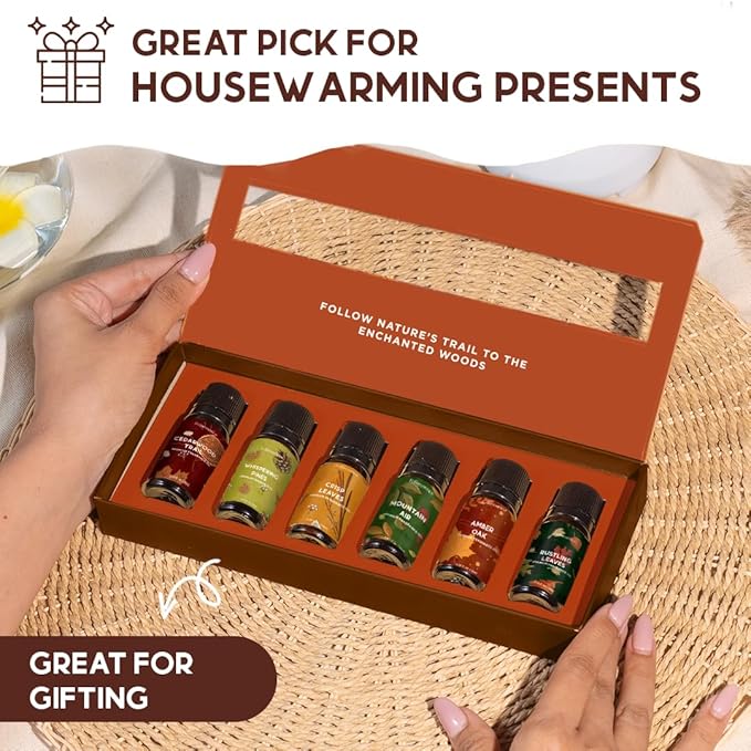 Folkulture Essential Oils for Home | Set of 6 (0.34 fl oz x 6) Fall Essential Oil or Diffuser Oils for Relaxation | Cedarwood Essential Oil or Fall Scents | Amber Oak Fall Essentials for Women