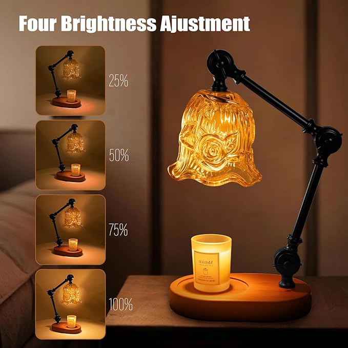 Candle Warmer Lamp, Dimmable Wax Melting Warmer with Adjustable Height, Bedroom Living Room Home Decor, Birthday Relaxation Gifts for Women (Amber, Flower)