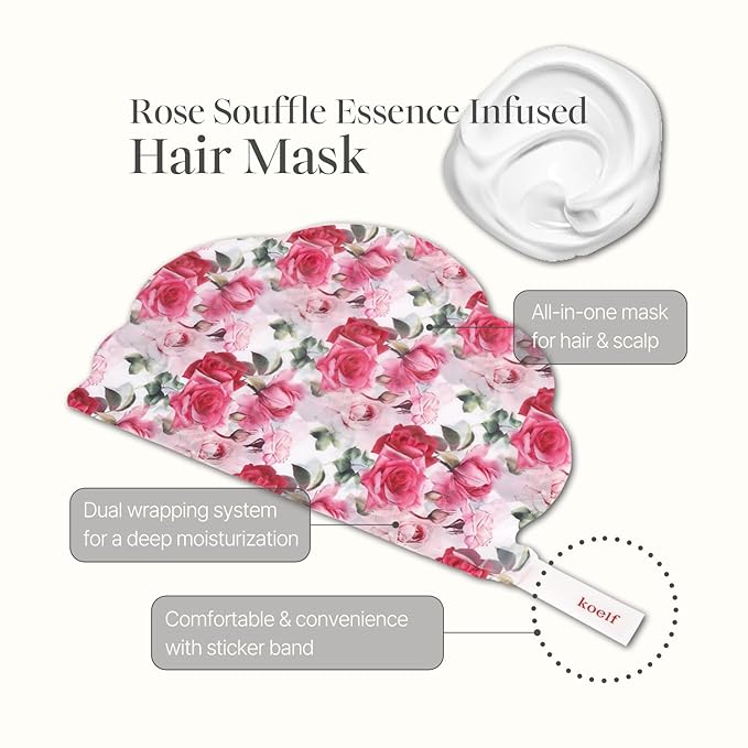 Koelf PETITFEE Rose Petal Satin Hair Mask - Intensive Nourishing & Repairing Cap Mask for Silky, Moisturizing Hair, Strengthens Scalp, Rose Essence Treatment (5ea)
