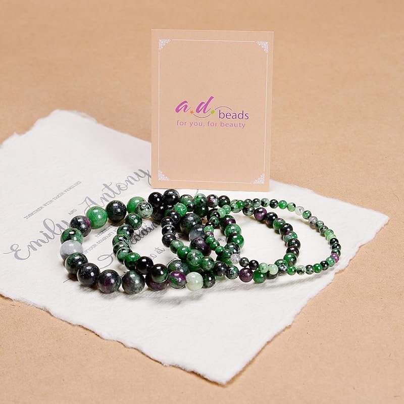 AD Beads Handmade Gemstone Stretch Elastic Bracelet Crystal Healing Reiki Nature's Beauty and Spiritual Essence Unisex (10mm, Ruby Zoisite (Rejuvenation))