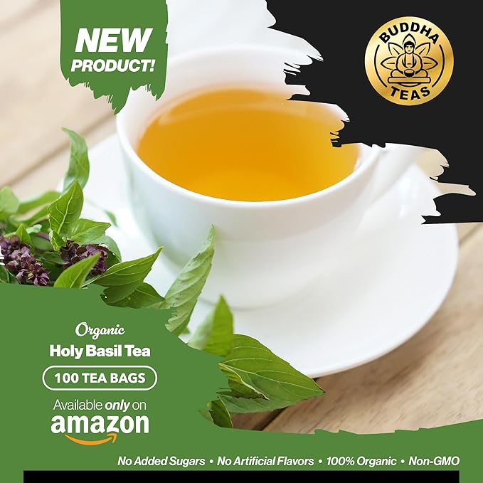 Buddha Teas - Organic Holy Basil Tea Bags - For Health & Wellbeing - Ayurvedic Tulsi - With Antioxidants - Clean Ingredients - Caffeine Free - OU Kosher & Non-GMO - 100 Non-String Tea Bags (Pack of 1)