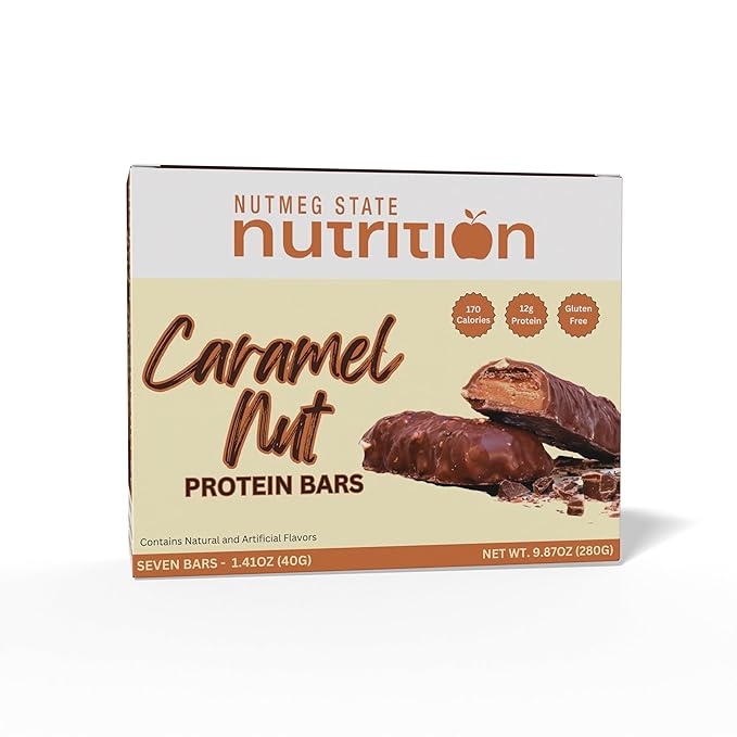 FITWISE - High Protein Layer Bars, 15g Protein, Low Calorie, Low Fat, Low Cholesterol, Aspartame Free, Vegetarian Breakfast Snack Bar, 7 Servings Per Box (Caramel Nut)