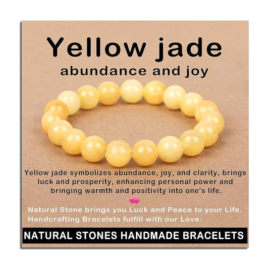 AD Beads Handmade Gemstone Stretch Elastic Bracelet Crystal Healing Reiki Nature's Beauty and Spiritual Essence Unisex (10mm, Yellow Jade (abundance and joy))