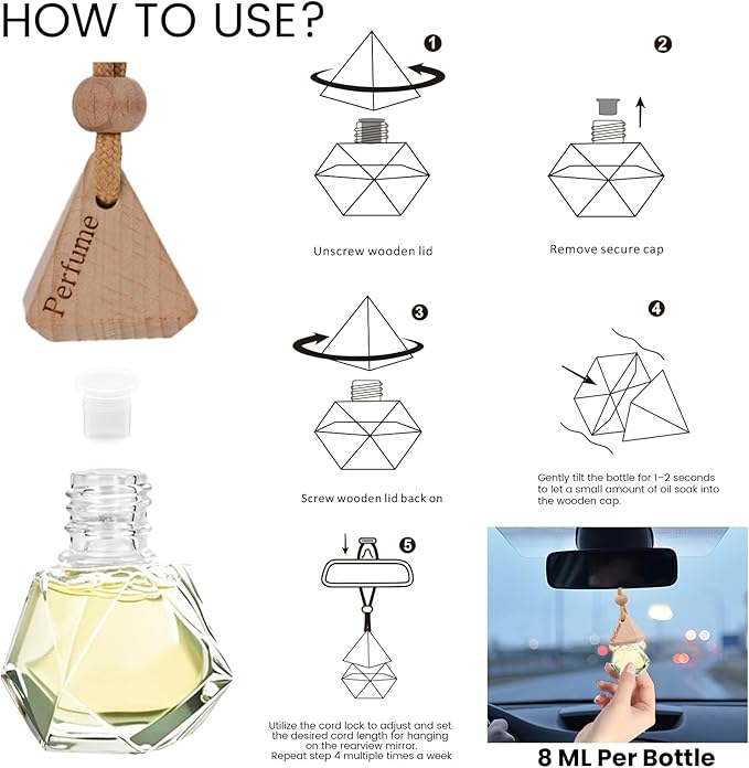 Car Air Freshener Hanging Diffuser – Long-Lasting Essential Oil Scent (Up to 60 Days) – Non-Toxic & Eco-Friendly – 2-Pack Auto Fresheners Made in USA (Diamond Bottles (2 × 0.27 Fl Oz), Vanilla Cream)