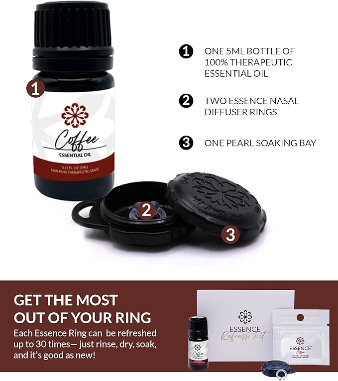 Essence Wearable Aromatherapy Nasal Diffuser – Coffee Essential Oil Nose Ring Silicone Inhaler for Stress & Mood Support - Made in USA & Travel-Friendly