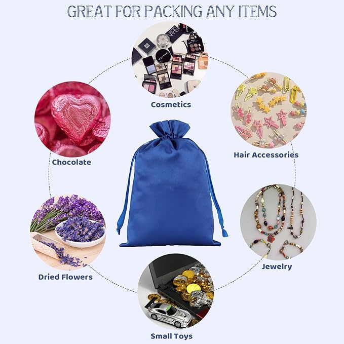 Blue Satin Cloth Gift Bags, 30Pcs 6x9 with Drawstring, Foldable Stuff Sack, Lightweight Game Toy Travel Pouch