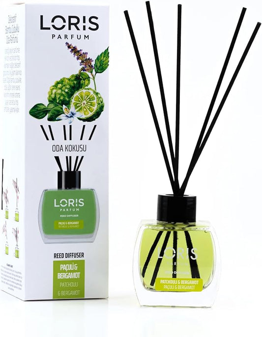 Loris Reed Diffuser - Patchuli&Bergamot - Aromatic Home Fragrance with Natural Essential Oils, 4.06 fl oz/120 mL – Long‑Lasting, Non‑Toxic, Gift Ready Scented Diffuser with Sticks for Room & Bathroom