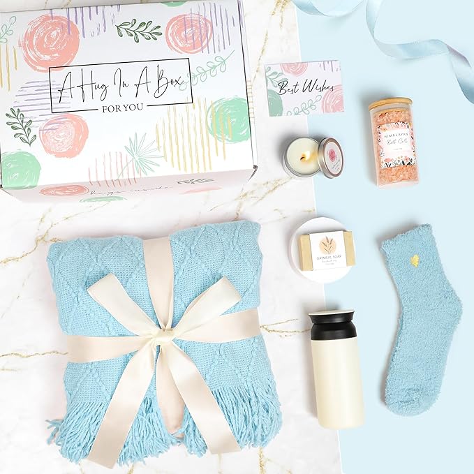 Get Well Soon Gifts for Women - Sympathy Gift BasketSelf Care Gifts for WomenSending a Hug Care PackageAfter Surgery GiftsFeel Better GiftsGet Well Gifts for Best Friend Mom Sister (Blue)