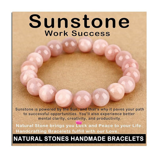 AD Beads Handmade Gemstone Stretch Elastic Bracelet Crystal Healing Reiki Nature's Beauty and Spiritual Essence Unisex (10mm, Sunstone (Work Success))