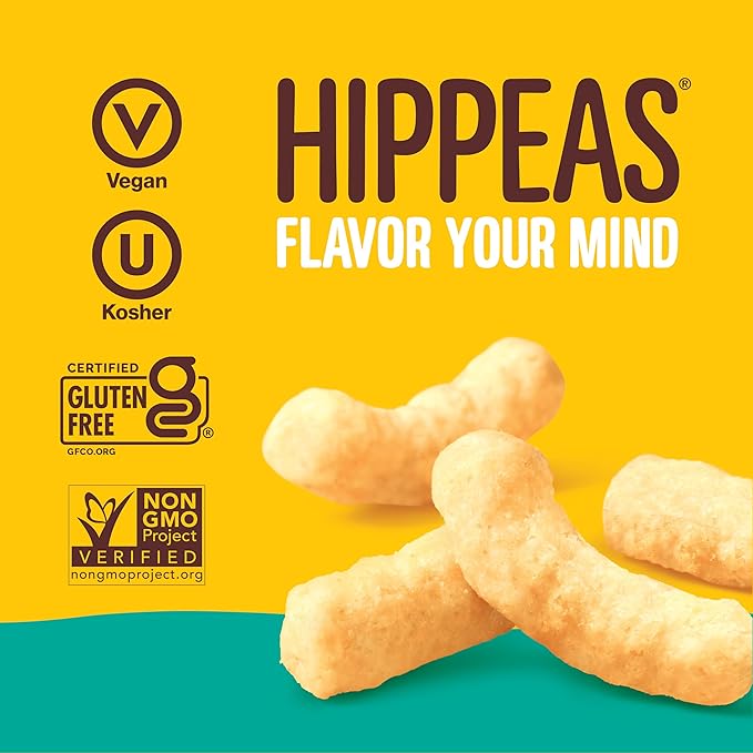 Hippeas Chickpea Puffs, Groovy White Cheddar, 0.8 Ounce (Pack of 30), 3g Protein, 2g Fiber, Vegan, Gluten-Free, Crunchy, Plant Protein Snacks