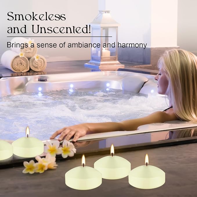 12-Pack 3" Ivory Premium Floating Candles – Long-Lasting, Smokeless – Perfect for Weddings, Pool Parties, Spa Ambiance & Decor