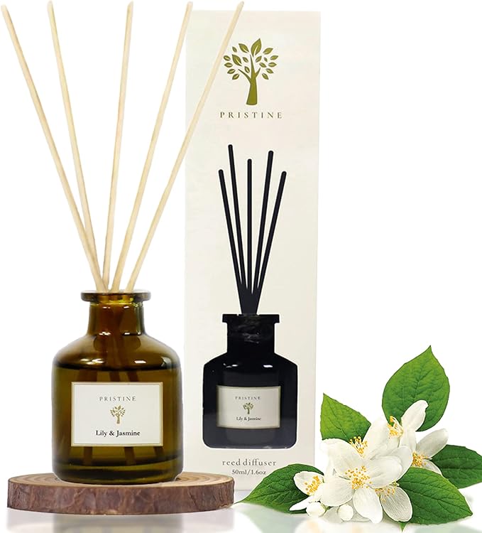 PRISTINE Lily & Jasmine Reed Diffusers for Home & Bathroom | Refreshing Lily of Valley & Jasmine Room Fragrance Reed Diffuser, Oil & Room Diffusers with Reeds Stick Set | Home Fragrance Scent Diffuser