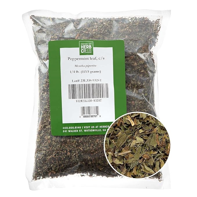 Monterey Bay Herb Co. Egyptian Peppermint Tea, Cut & Sifted | Add to Bath Blends, Oils, Soaps | Make Tea Blends & Seasonings (1/4 Pound)