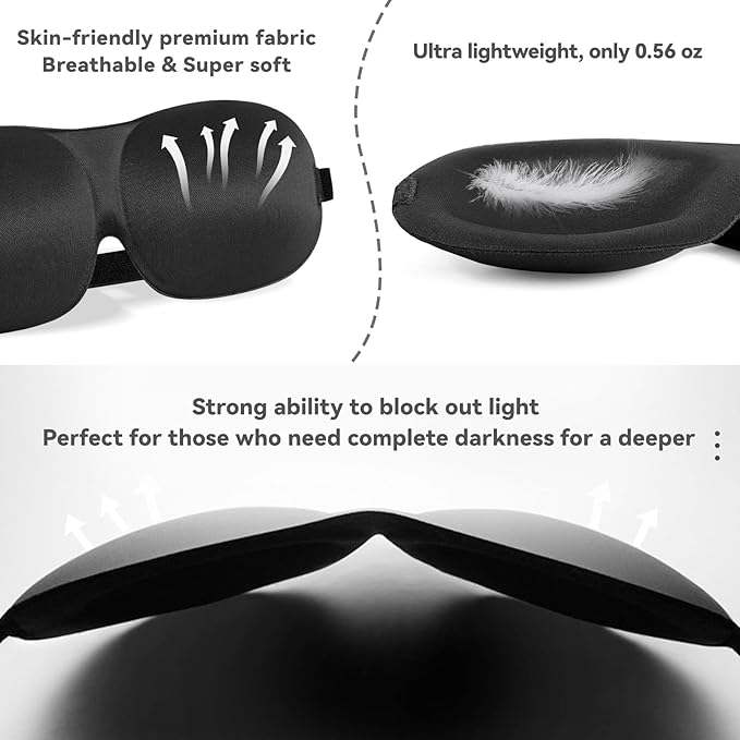 4 Pack Sleep Mask for Women and Men Adjustable Blackout 3D Eye Masks for Sleep, Blindfold with Storage Bag and Earplug for Travel Nap and Night (Black, Purple, Blue, Pink)