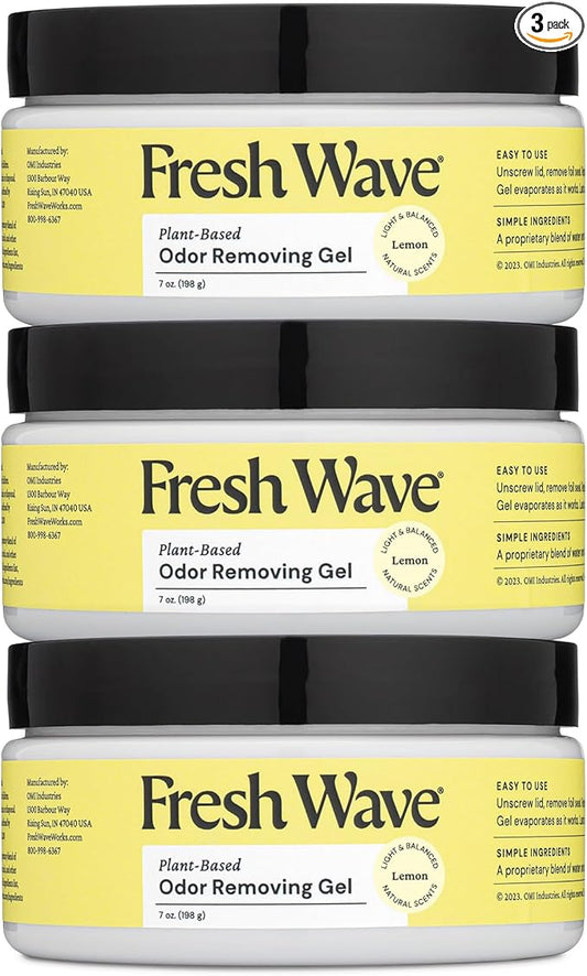 Fresh Wave Lemon Odor Removing Gel, 7 oz., Pack of 3 - Safer Odor Absorbers for Home, Natural Plant-Based Odor Eliminator, Every 7 oz. lasts 15-30 Days, For Cooking, Trash & Pets