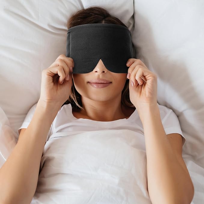 FRESHME Weighted Eye Mask for Sleeping - Black Cotton (0.7lb/11oz) Face Eye Cover Weighted Eye Pillow Oversize Large Soft Sleeping Mask with Nose Pad for Women Men Deep Sleep Essential