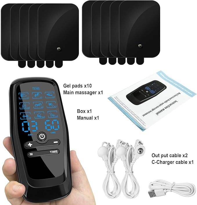 Dual Channel TENS Unit for Pain Relief Rechargeable Electronic Pluse Muscle Stimulator Massager Low-Frequency Multi-Function Physiotherapy Instrument with 10pcs Electrode Pads