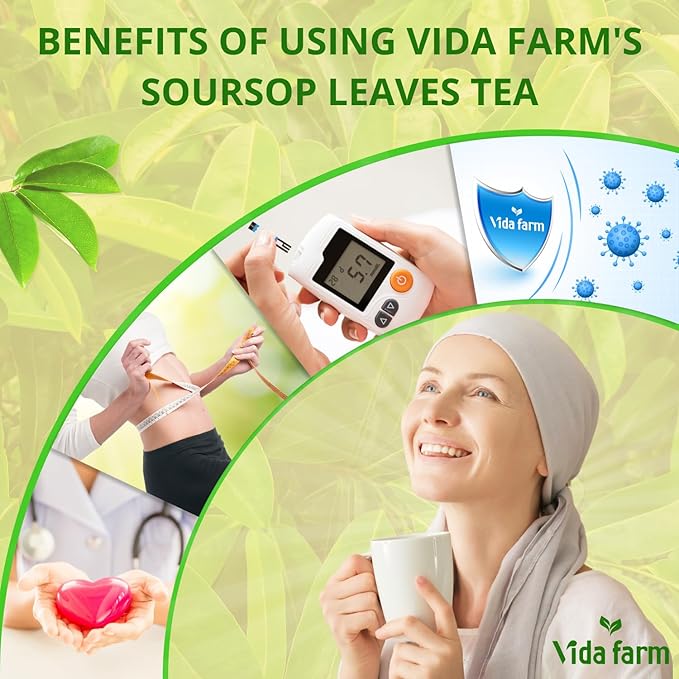 VIDA FARM 100 Soursop Leaves Tea Bags, 100% Natural Soursop Graviola Leaf Tea Bags, Dried Guanabana Leaves Herbal Tea Bags, Herbal Leaf Tea, No Sugar, No Caffeine, Vegan