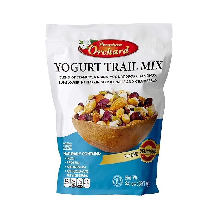 YOGURT TRAIL MIX BY PREMIUM ORCHARD - Seeds, Yogurt, Fruit and Nuts Mix - Trail Mix Bulk Blend of Mixed Nuts & Dried Fruit - Healthy Snacks, High Plant Protein, Non-GMO, 20z