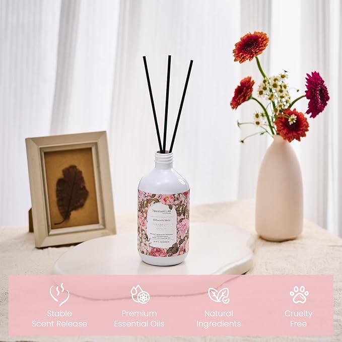 M&SENSE Reed Diffuser Oil Refill, 16.9oz (500ml) with 10 Reed Sticks, Fresh Cut Rose Scent Home Fragrance, Scented Oil Refills, Natural Essential Oils for Diffusers, Home Décor for Home Spa Office