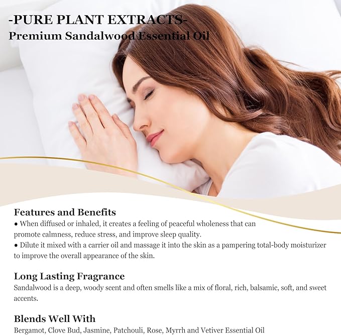 EUQEE Sandalwood Essential Oil(4 oz/118 ml) Sandalwood Oil Oil with Glass Dropper, Great for Diffusers, Soap & Candle Making