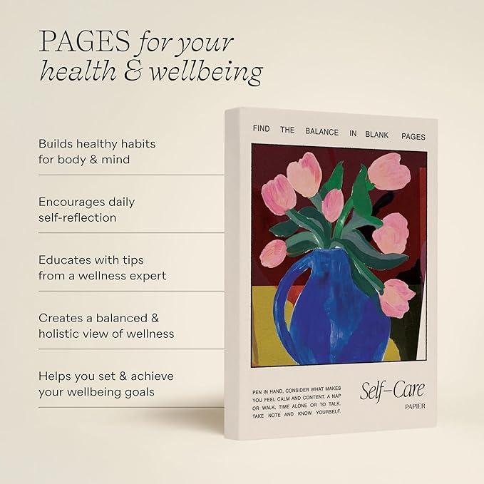Papier Tulip Vase 12 Week Wellness Journal - Floral Hardback | Log Intentions Sleep & Energy, Morning & Evening | Weekly & Monthly CheckIn | Undated Planner | Reflection & Mindfulness | Self Care Gift