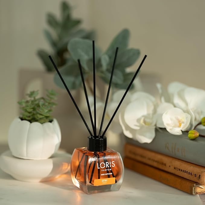 Loris Reed Diffuser - Peach - Aromatic Home Fragrance with Natural Essential Oils, 4.06 fl oz/120 mL – Long‑Lasting, Non‑Toxic, Gift Ready Scented Diffuser with Sticks for Room & Bathroom