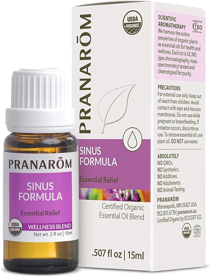 Pranarom - Sinus Formula Essential Oil Blend, Organic Essential Oils for Health, Essential Oils for Wellness, Aromatherapy Essential Oils, Certified Organic, 15ml
