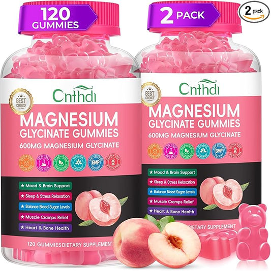 Magnesium Glycinate Gummies Sugar Free, High Absorption Magnesium Citrate with L-Threonate, Calcium, B6, D3, Chews Gummies, Relaxation, Stress Relief, Night Rest