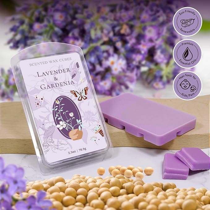 STRN Natural Soy Wax Melts with Essential Oils, Long-Lasting Aromatherapy Wax Cubes for Wax Warmers, Scents of Lavender & Gardenia, Sage, Chamomile, Sandalwood – 4x2.5oz for Home, Spa & Gifts