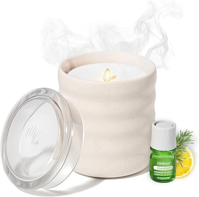 Lifelines Flameless Candle Aromatherapy Essential Oil Diffuser with ClickWick Essential Oil Blend - Cordless & Waterless Diffuser for Home - Scented Electric Candles Blow Out Flame - Cream Bubble