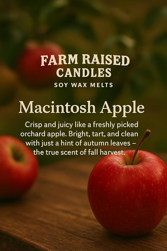 Farm Raised Candles - USA Made - Hand Crafted - McIntosh Apple Wax Melts Warmer Cubes 6 Ounces 2 Pack - - Natural American Farmed Soy Wax. melt Cubes Farmhouse Fall