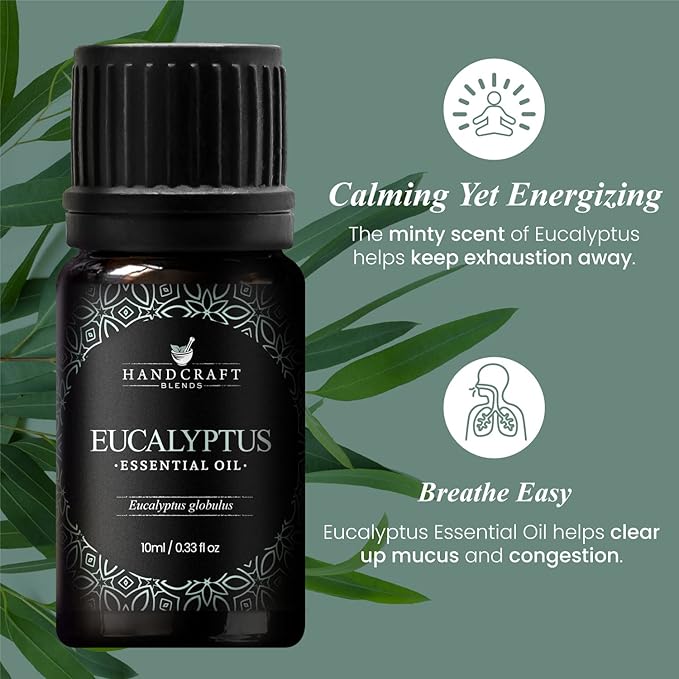 Handcraft Blends Eucalyptus Essential Oil – 0.33 Fl Oz – 100% Pure and Natural – Premium Grade Essential Oil for Diffuser and Aromatherapy, Skin, Massage, Candle and Soap Making Fragrance