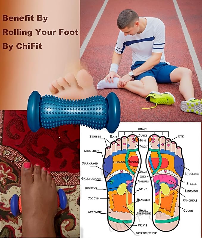 Manual Foot Massager Roller for Plantar Fasciitis Relief, Portable Deep Tissue Muscle Massage Roller for Foot Arch and Heel Pain, Effective Reflexology Tool Relax The Nerves (Navy Blue)
