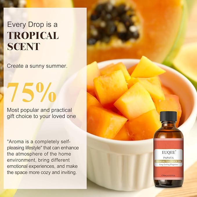 EUQEE Papaya Fragrance Oil, Premium Fragrance Essential Oil with Glass Dropper for Aromatherapy, Soap Candle Making - 2.02 Fl oz/ 60ml